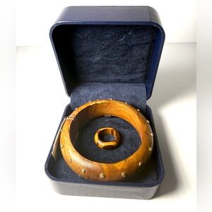 Stein Blye Wooden Bangle and Ring Set with Metal Accents